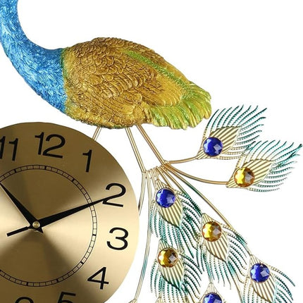 31" Blue Green And Gold Silent Analog Peacock Novelty Wall Clock HomeRoots