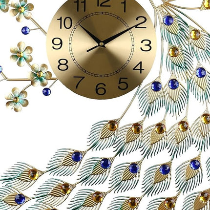31" Blue Green And Gold Metal Silent Analog Peacock Novelty Wall Clock HomeRoots