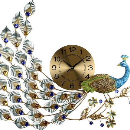 31" Gold Blue And Green Silent Analog Peacock Novelty Wall Clock HomeRoots
