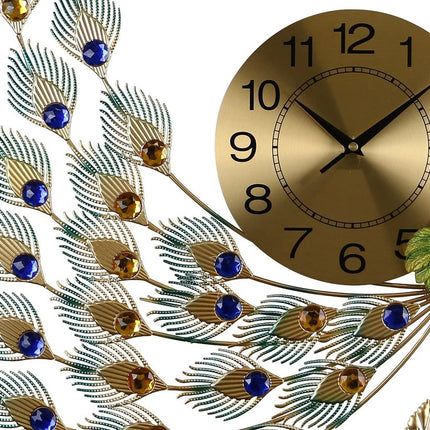 31" Gold Blue And Green Silent Analog Peacock Novelty Wall Clock HomeRoots
