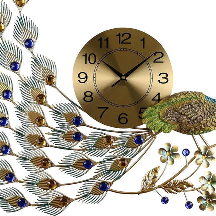 31" Gold Blue And Green Silent Analog Peacock Novelty Wall Clock HomeRoots