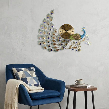 31" Gold Blue And Green Silent Analog Peacock Novelty Wall Clock HomeRoots