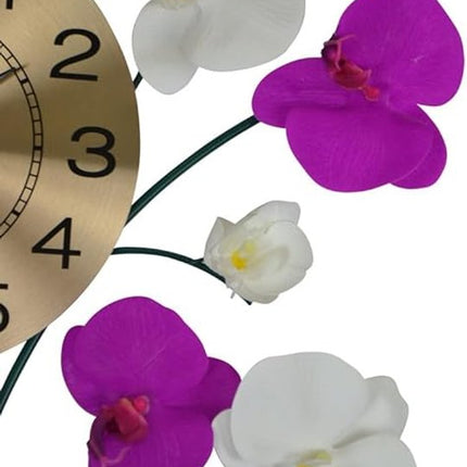 30" Purple White And Gold Metal Silent Analog Floral Novelty Wall Clock HomeRoots