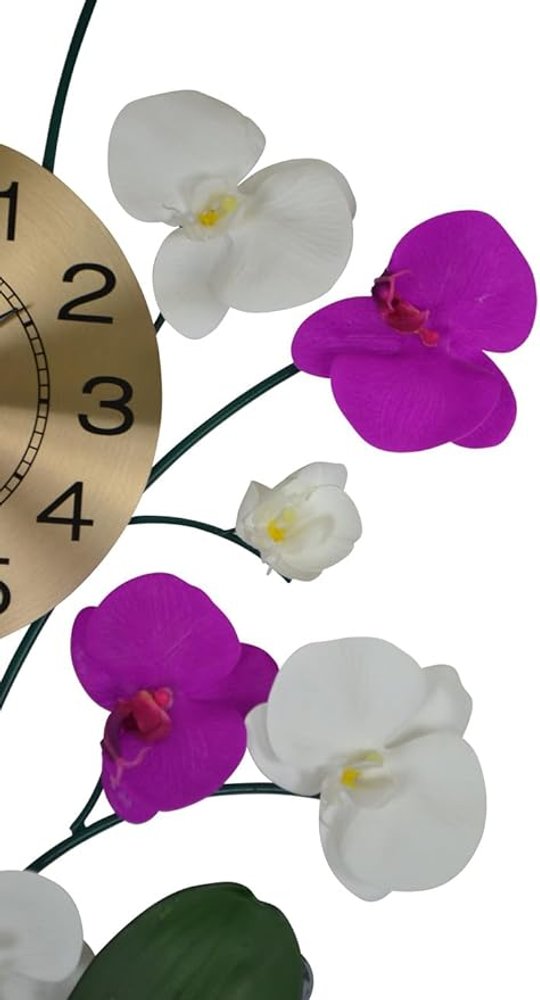 30" Purple White And Gold Silent Analog Floral Novelty Wall Clock HomeRoots