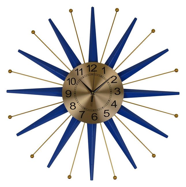 27" Blue And Gold Metal Silent Analog Starburst Wall Clock HomeRoots