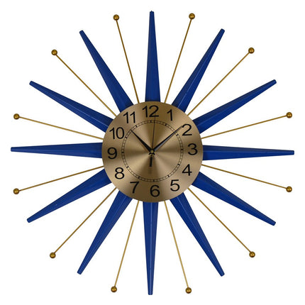 27" Blue And Gold Metal Silent Analog Starburst Wall Clock