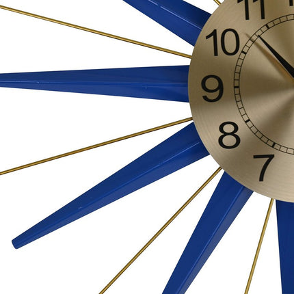 27" Blue And Gold Metal Silent Analog Starburst Wall Clock