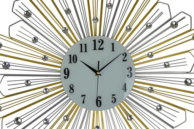 27" Gold Silver And Metal And Faux Crystals Silent Analog Sunburst Wall Clock