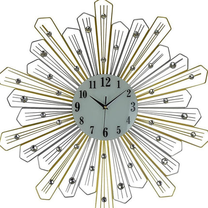 27" Gold Silver And Metal And Faux Crystals Silent Analog Sunburst Wall Clock