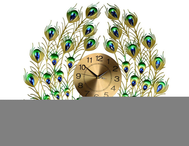 25" Blue Green And Gold Metal Silent Analog Peacock Novelty Wall Clock HomeRoots