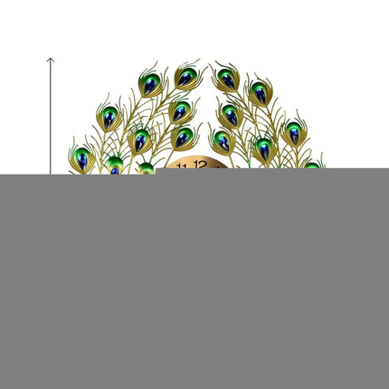 25" Blue Green And Gold Metal Silent Analog Peacock Novelty Wall Clock HomeRoots