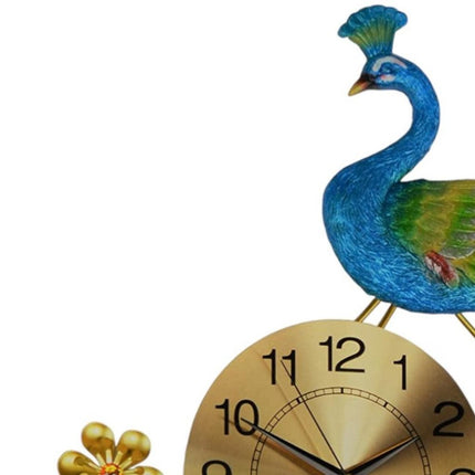 21" Blue Green And Gold Metal Silent Analog Peacock Novelty Wall Clock HomeRoots