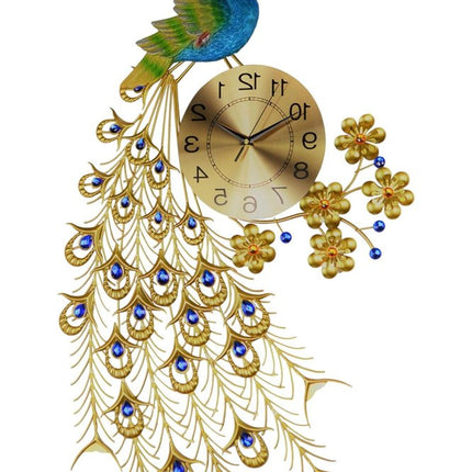 21" Blue Green And Gold Metal Silent Analog Peacock Novelty Wall Clock HomeRoots