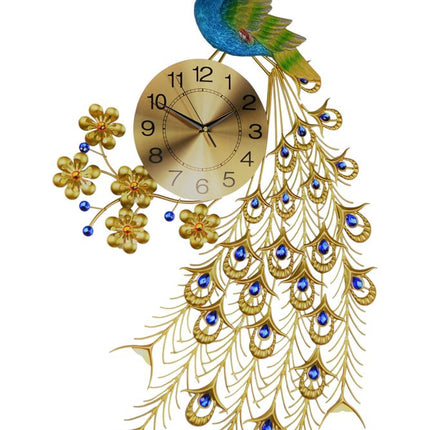 21" Blue Green And Gold Metal Silent Analog Peacock Novelty Wall Clock HomeRoots