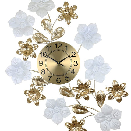 26" Gold White And Black Metal Silent Analog Floral Wall Clock HomeRoots