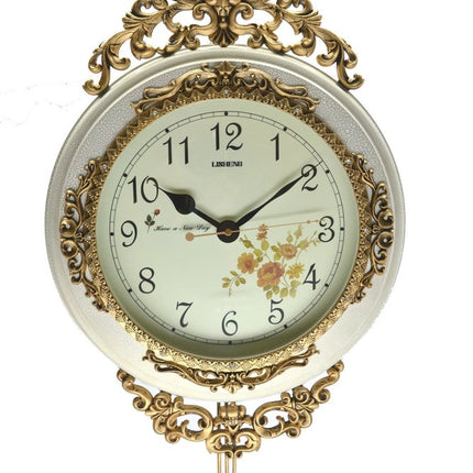 15" Ivory And Gold Resin Silent Pendulum Ornate Round Wall Clock HomeRoots