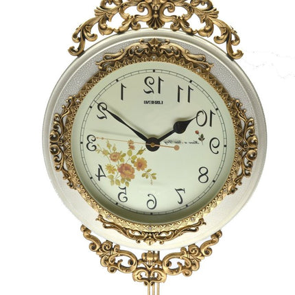 15" Ivory And Gold Resin Silent Pendulum Ornate Round Wall Clock HomeRoots