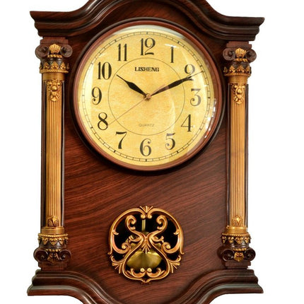 16" Walnut And Gold Resin Silent Analog Ornate Wall Clock HomeRoots