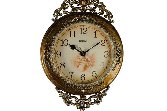 15" Gold And Silver Resin Silent Pendulum Ornate Round Wall Clock HomeRoots