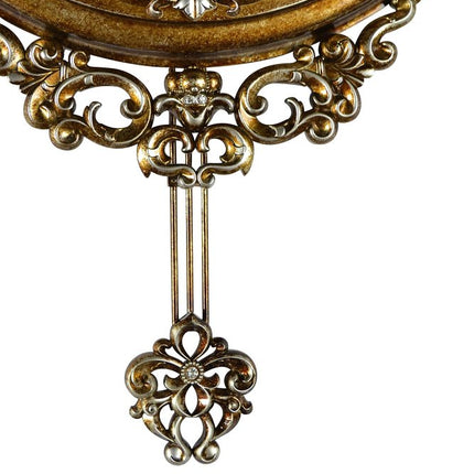 15" Gold And Silver Resin Silent Pendulum Ornate Round Wall Clock HomeRoots