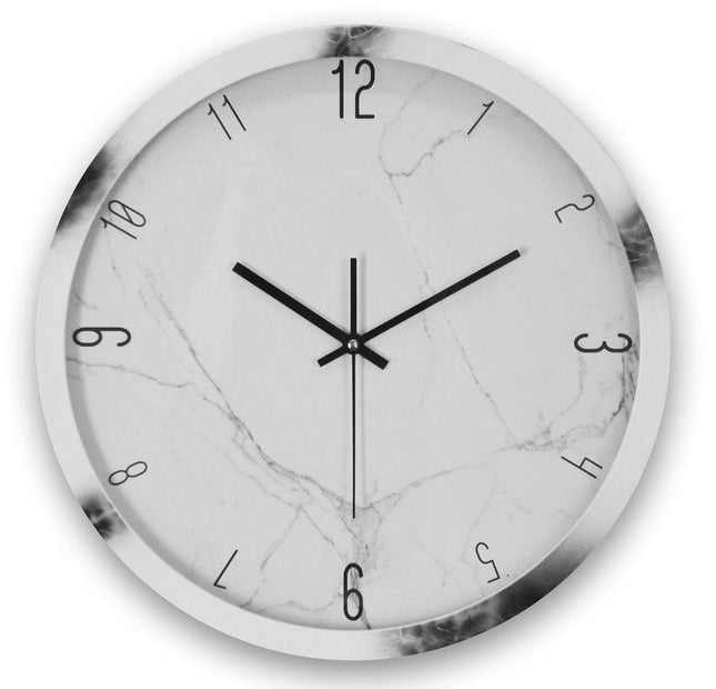 16" White And Black Heavy Duty Plastic Silent Analog Marble Round Wall Clock HomeRoots