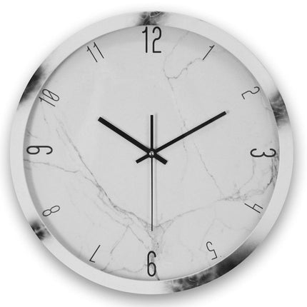 16" Black And White Heavy Duty Plastic Silent Analog Marble Round Wall Clock HomeRoots