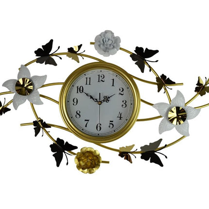 39" Gold And White Iron Silent Analog Butterfly Novelty Wall Clock HomeRoots