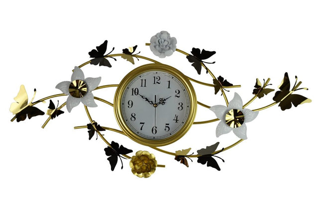 39" Gold And White Iron Silent Analog Butterfly Novelty Wall Clock HomeRoots