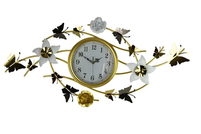 39" Gold And White Iron Silent Analog Butterfly Novelty Wall Clock HomeRoots