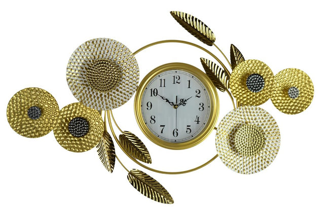 37" Gold Silver And White Iron Silent Analog Floral Novelty Wall Clock HomeRoots