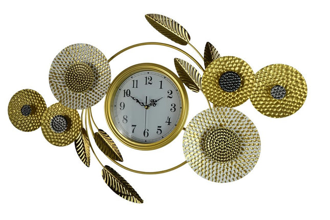 37" Gold Silver And White Iron Silent Analog Floral Novelty Wall Clock HomeRoots