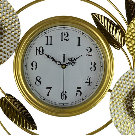37" Gold Silver And White Metal Silent Analog Floral Novelty Wall Clock HomeRoots