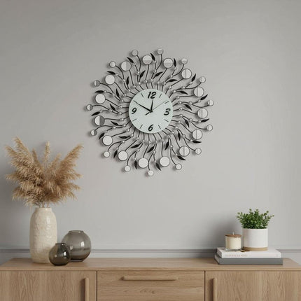 28" Silver Black And White Silent Analog Round Wall Clock HomeRoots