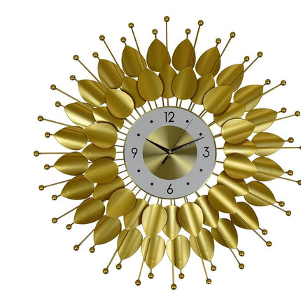 28" Gold And White Metal Silent Analog Floral Sunburst Wall Clock HomeRoots