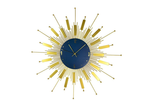 27" Gold And Blue Silent Analog Sunburst Wall Clock HomeRoots