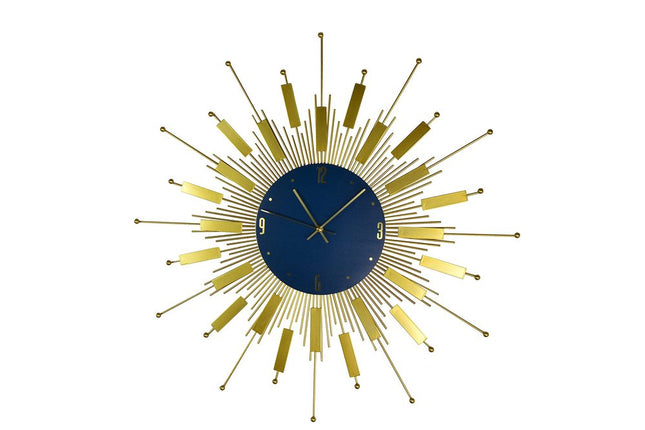 27" Gold And Blue Silent Analog Sunburst Wall Clock HomeRoots