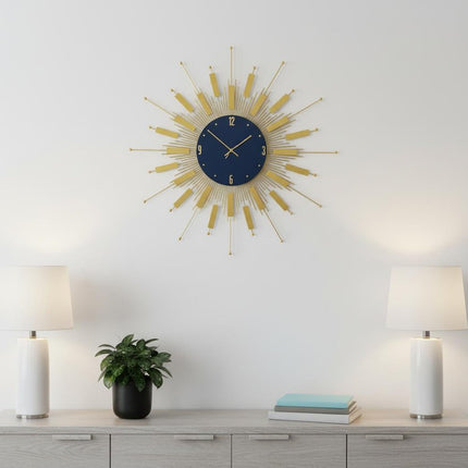 27" Gold And Blue Silent Analog Sunburst Wall Clock HomeRoots