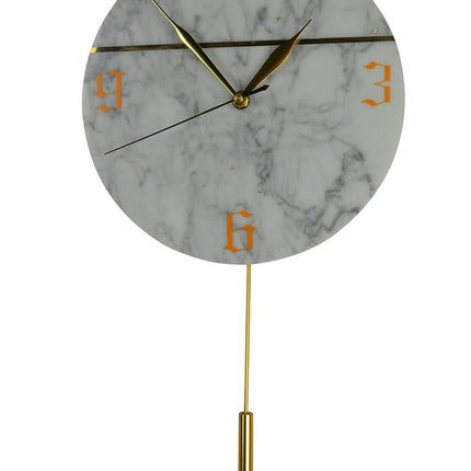 10" White And Gold Marble Silent Pendulum Marble Round Wall Clock HomeRoots