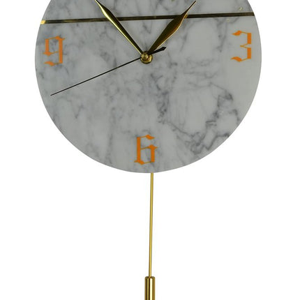 10" White And Gold Marble Silent Pendulum Marble Round Wall Clock HomeRoots