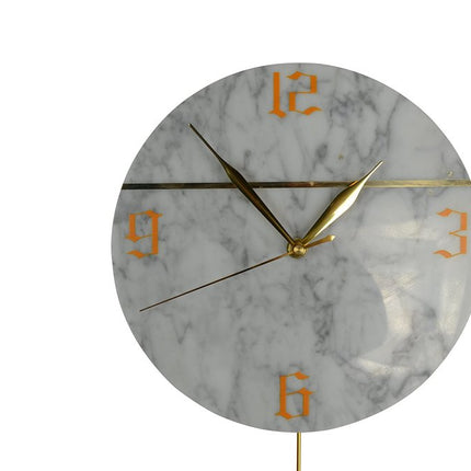 10" White And Gold Marble Silent Pendulum Marble Round Wall Clock HomeRoots