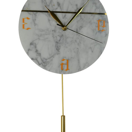 10" White And Gold Silent Pendulum Marble Round Wall Clock HomeRoots