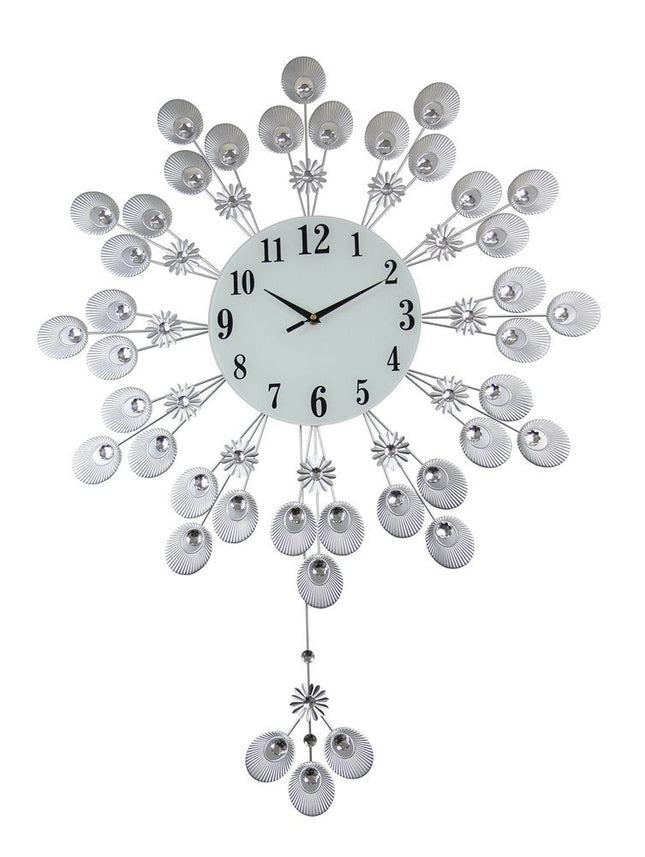 27" Silver And White Silent Pendulum Starburst Wall Clock HomeRoots