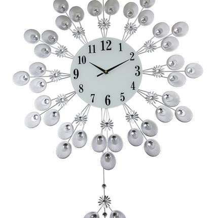 27" Silver And White Metal Silent Pendulum Starburst Wall Clock HomeRoots
