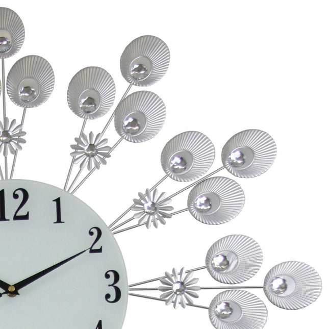 27" Silver And White Silent Pendulum Starburst Wall Clock HomeRoots