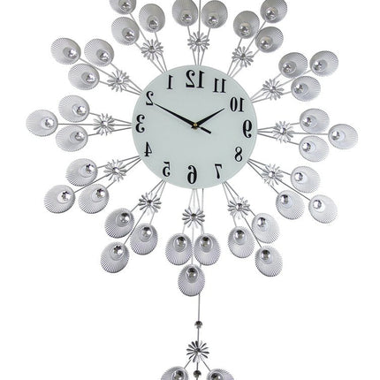 27" Silver And White Metal Silent Pendulum Starburst Wall Clock HomeRoots