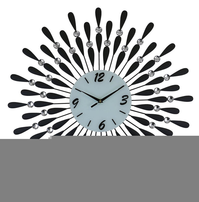 24" Black White And Silver Metal Silent Analog Starburst Wall Clock HomeRoots