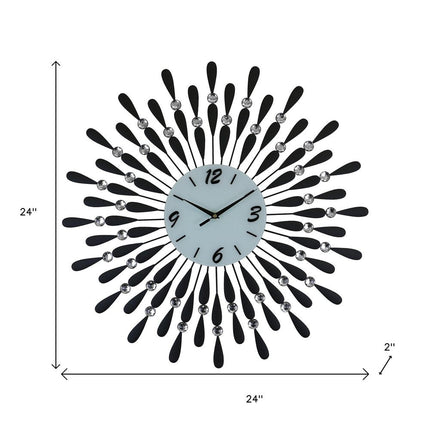 24" Black White And Silver Silent Analog Starburst Wall Clock HomeRoots