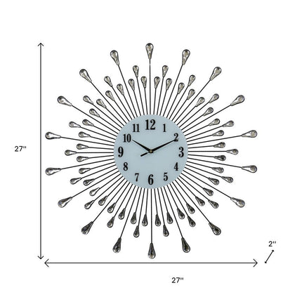 27" Silver And White Metal Silent Analog Round Wall Clock HomeRoots