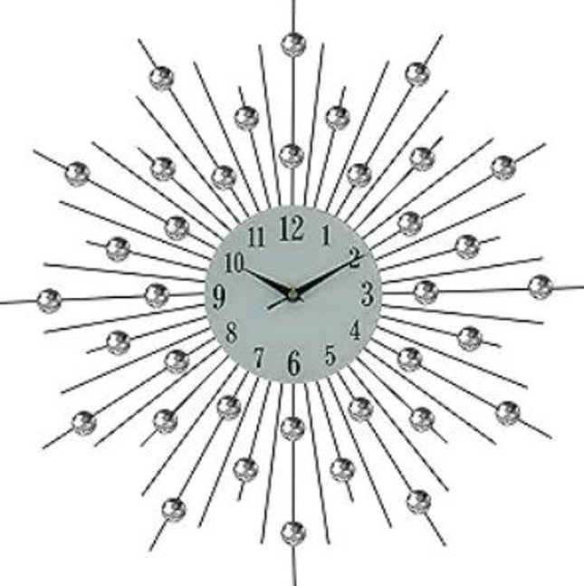 20" Black White And Clear Silent Analog Sunburst Wall Clock HomeRoots