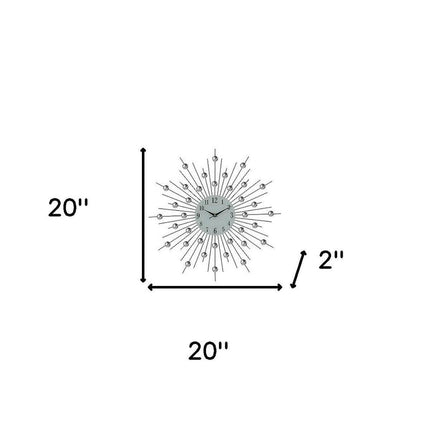 20" Black White And Clear Silent Analog Sunburst Wall Clock HomeRoots